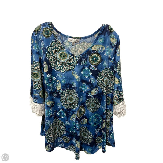 Top 3/4 Sleeve By Clothes Mentor In Blue & Green, Size: 1x