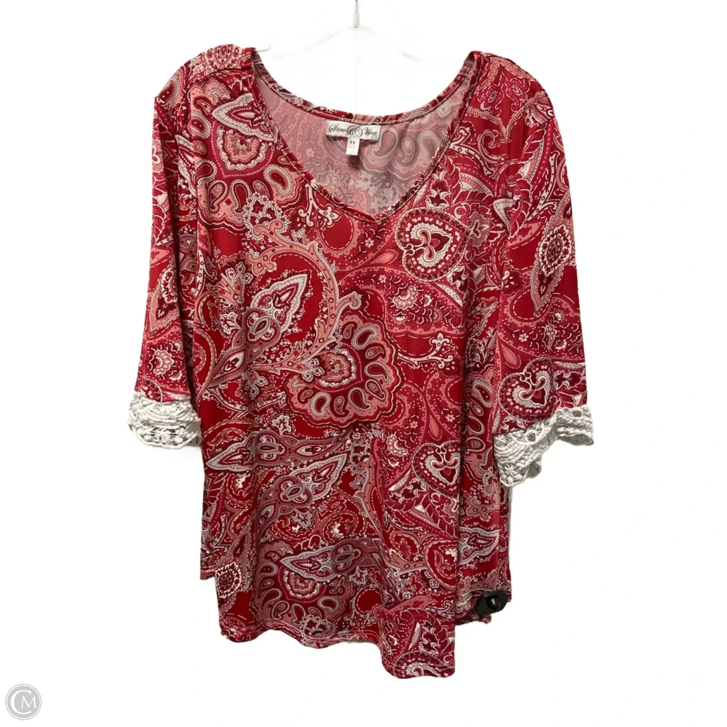 Top 3/4 Sleeve By Clothes Mentor In Pink & White, Size: 1x