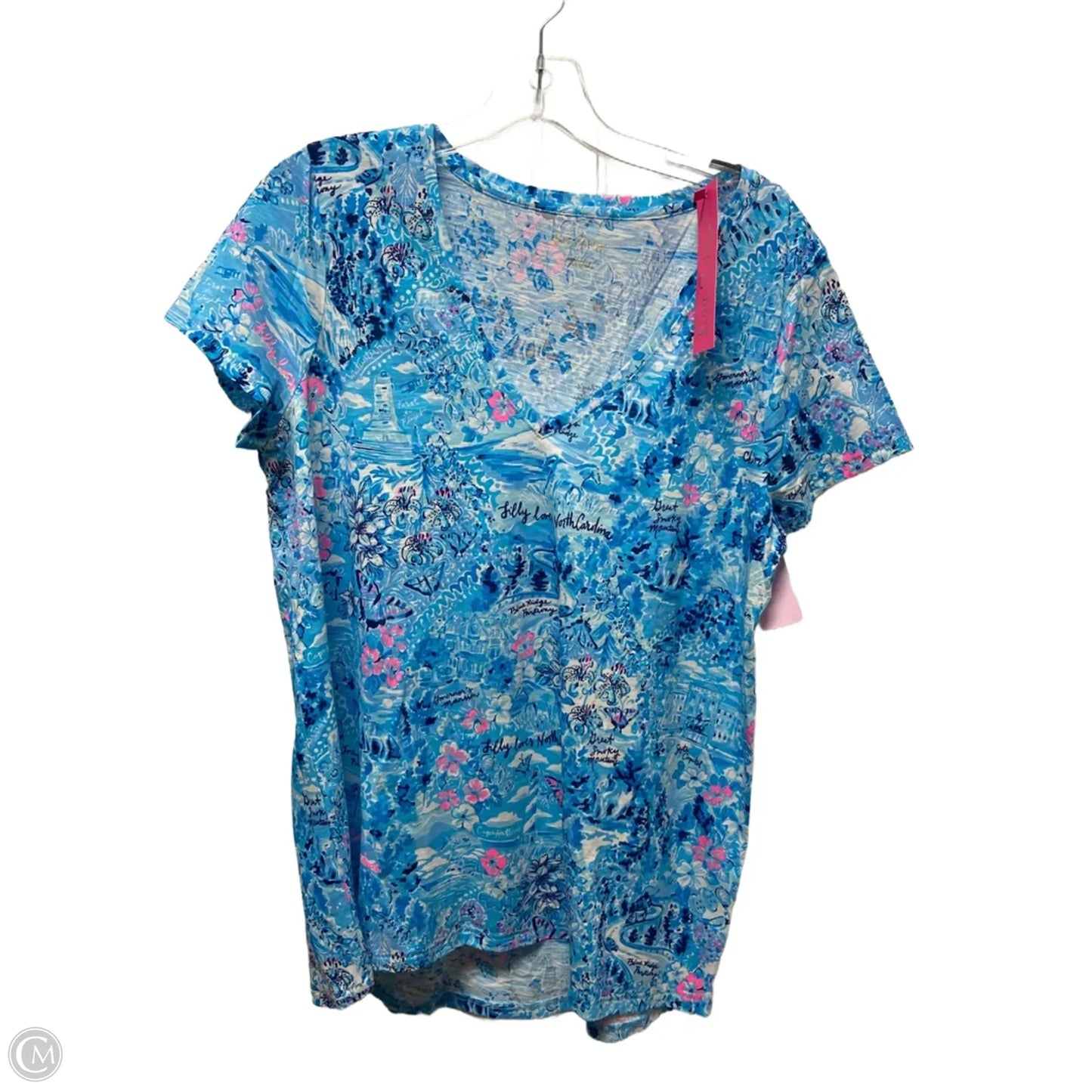 Top Short Sleeve Designer By Lilly Pulitzer In Blue & White, Size: L
