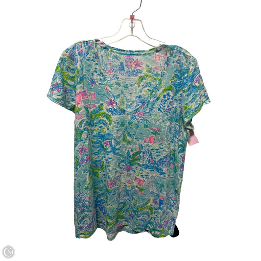 Top Short Sleeve Designer By Lilly Pulitzer In Blue & Pink, Size: L