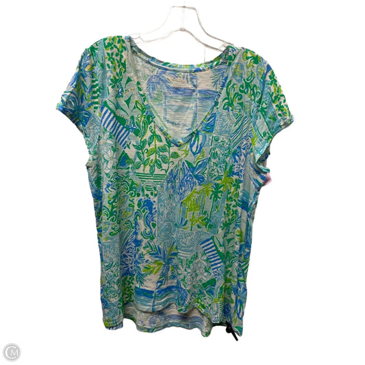 Top Short Sleeve Designer By Lilly Pulitzer In Blue & Green, Size: L