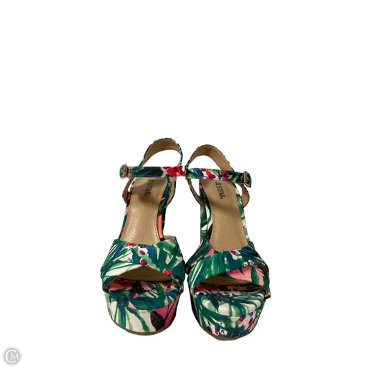 Sandals Heels Block By Just Fab In Tropical Print, Size: 7.5