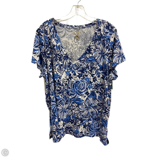 Top Short Sleeve Designer By Lilly Pulitzer In Blue & White, Size: Xxl