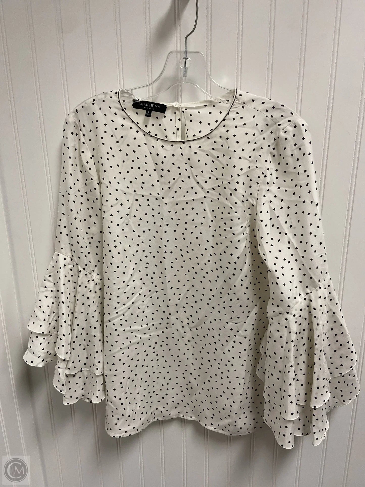 Top Long Sleeve Designer By Lafayette 148 In Black & White, Size: S