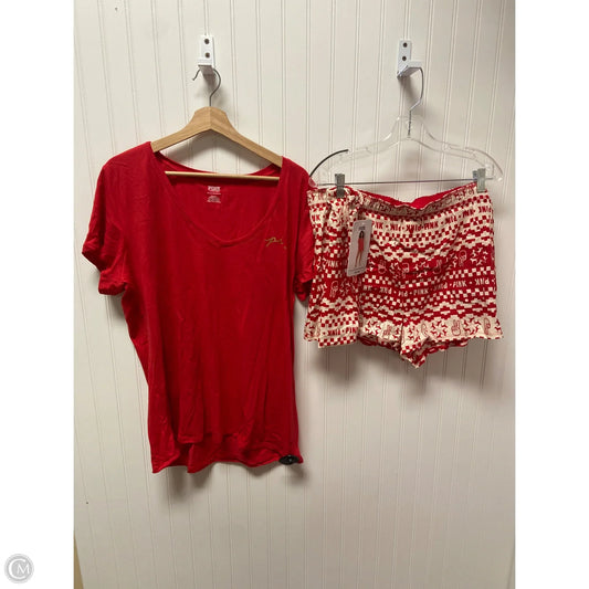 Pajamas 2pc By Pink In Cream & Red, Size: 1x