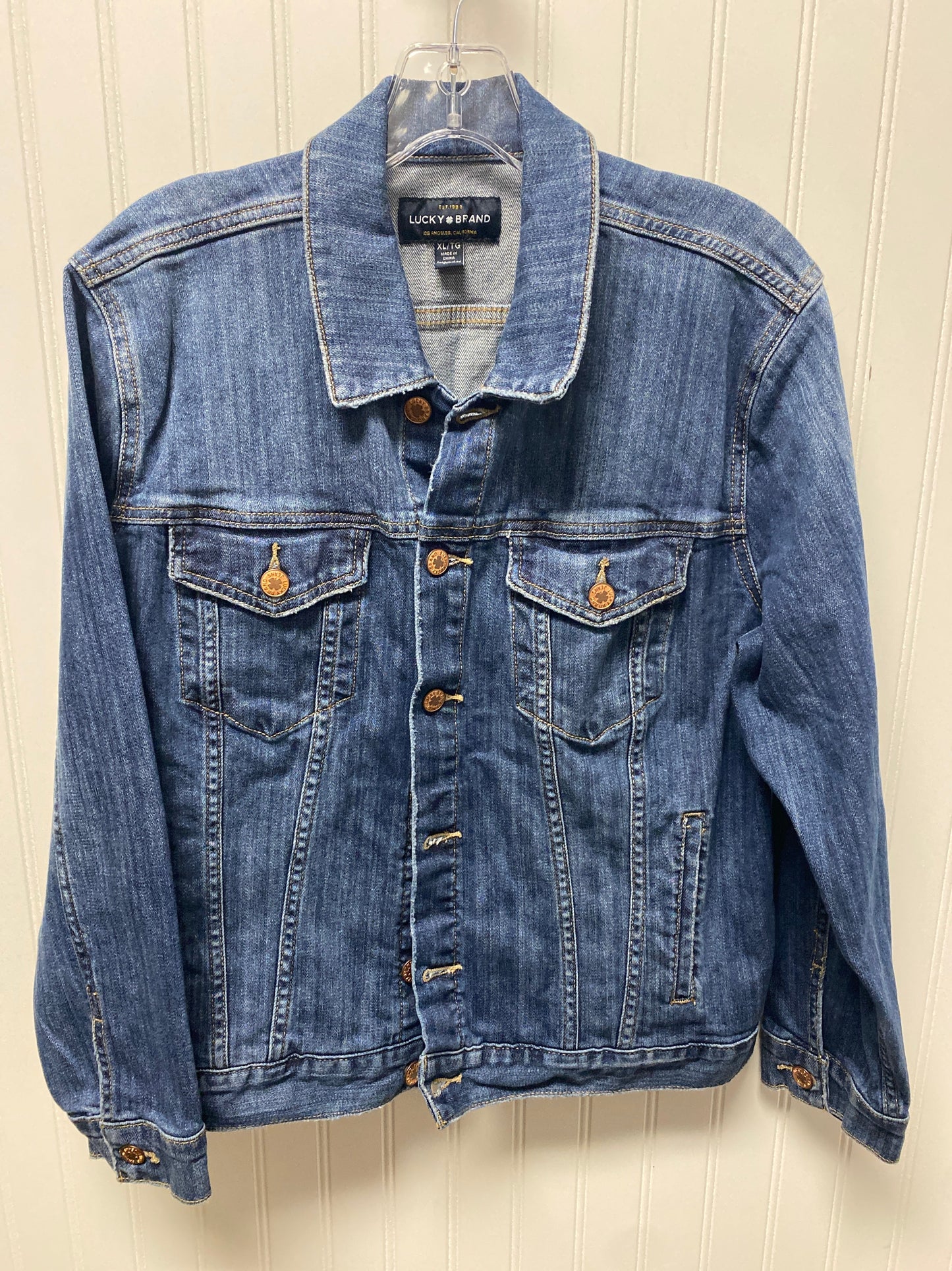 Jacket Denim By Lucky Brand In Blue Denim, Size: Xl