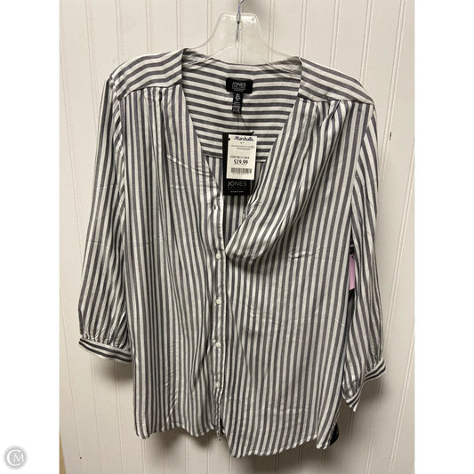 Top Long Sleeve By Jones New York In Grey & White, Size: L