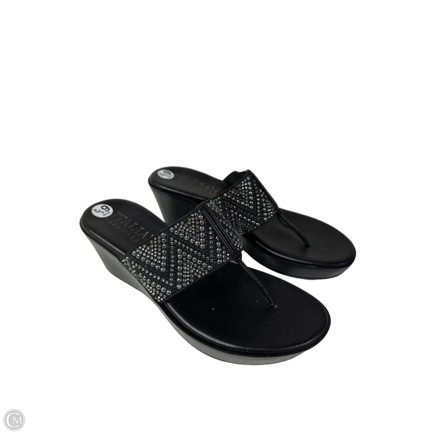 Sandals Heels Block By Italian Shoemakers In Black, Size: 6.5