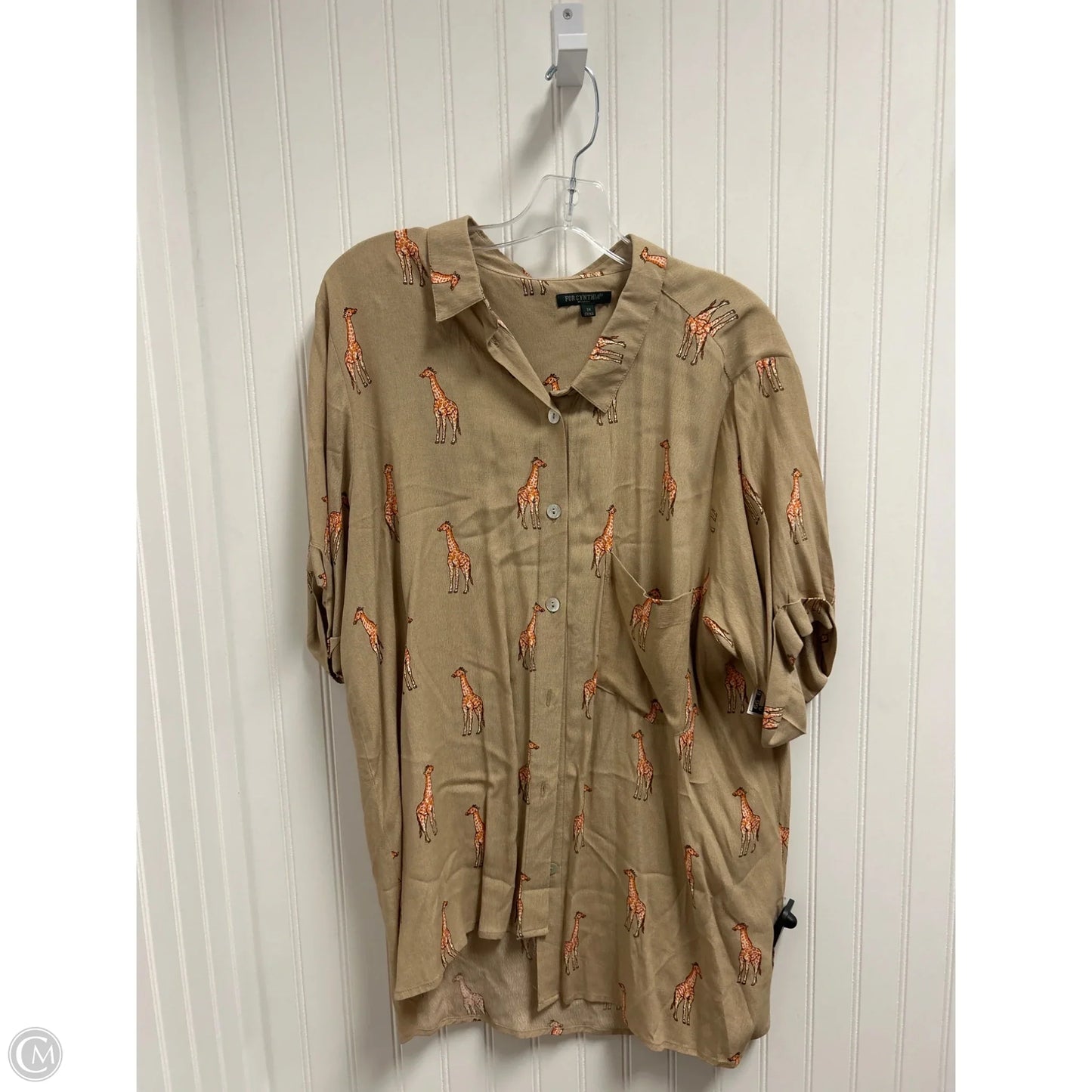 Top Short Sleeve By For Cynthia In Beige, Size: 1x