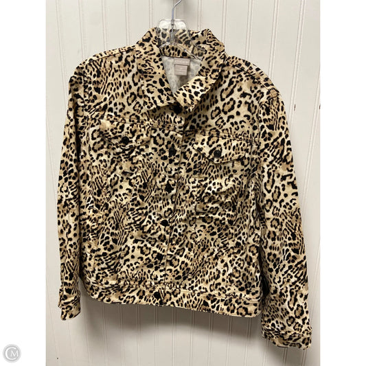 Jacket Denim By Chicos In Animal Print, Size: L