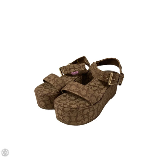 Sandals Heels Platform By Guess In Brown, Size: 5.5