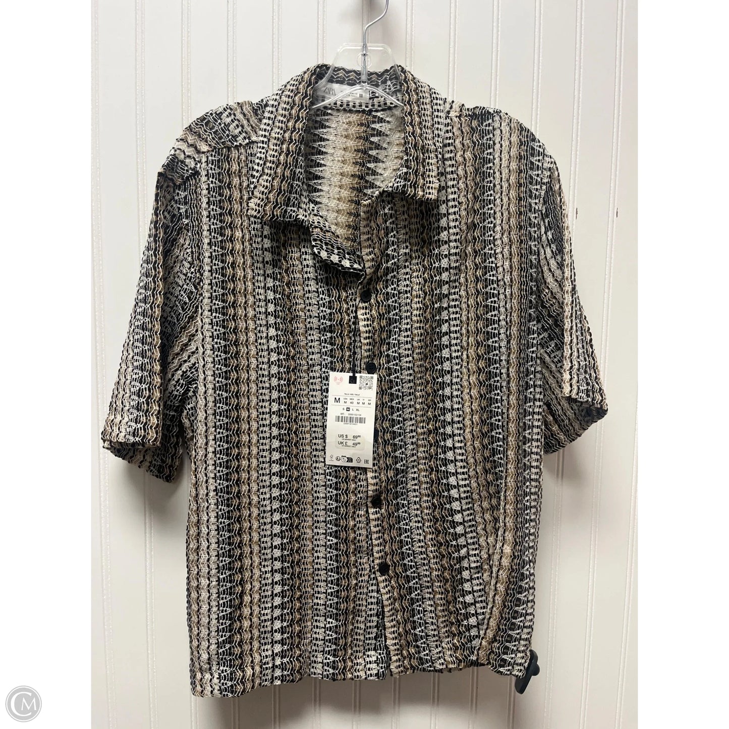 Top Short Sleeve By Zara In Black & Tan, Size: M