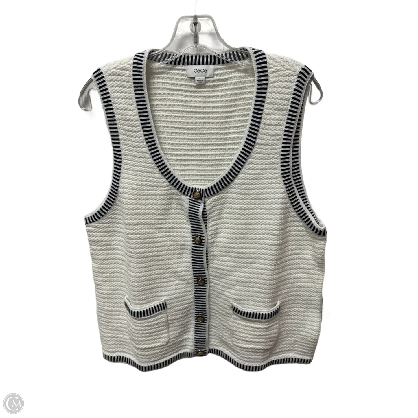 Vest Sweater By Cece In Blue & White, Size: L