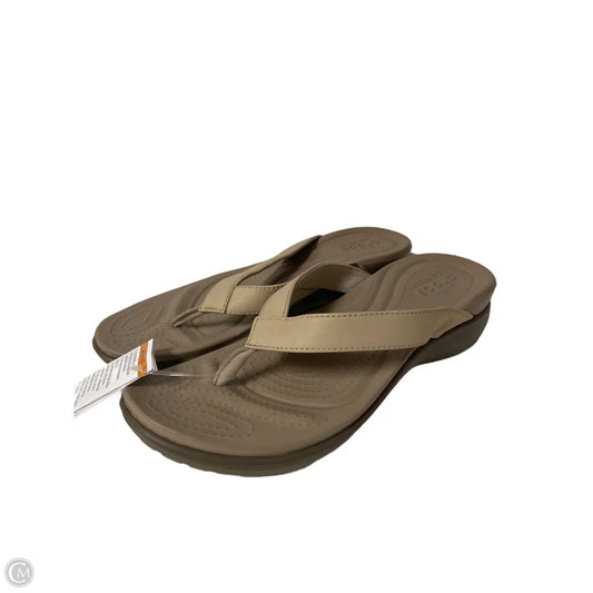 Sandals Flip Flops By Crocs In Brown, Size: 9