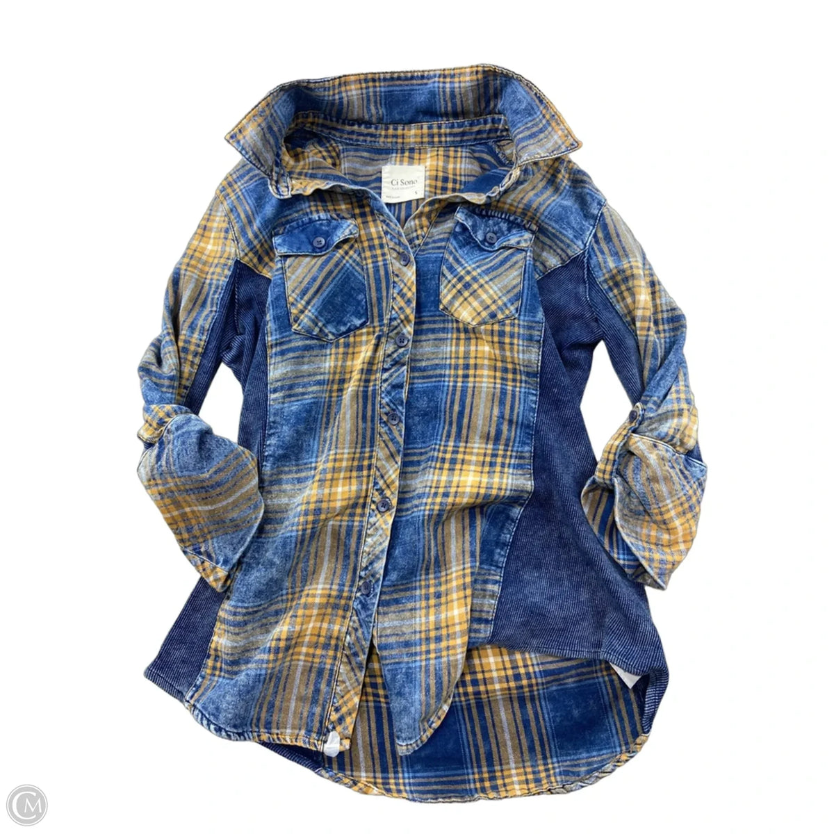 Top Long Sleeve By Ci Sono In Plaid Pattern, Size: S