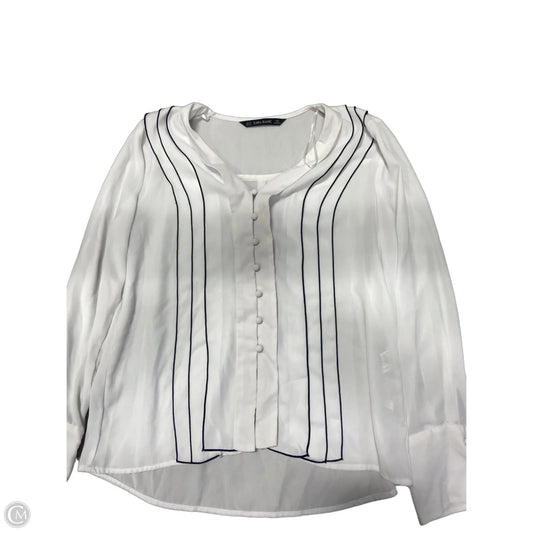 Top Long Sleeve By Zara Basic In White & Yellow, Size: Xs