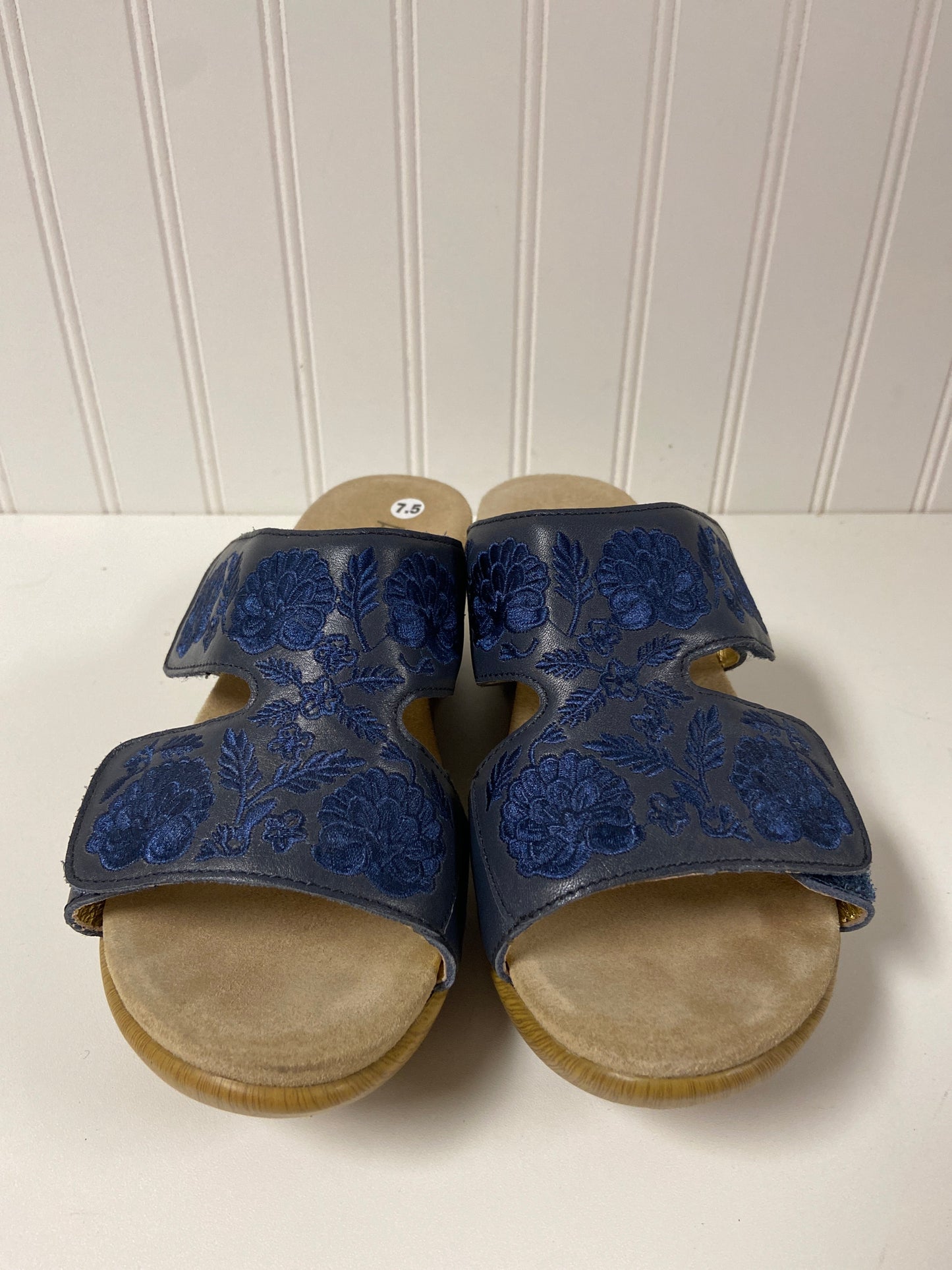 Navy Sandals Heels Wedge Alegria, Size 7.5