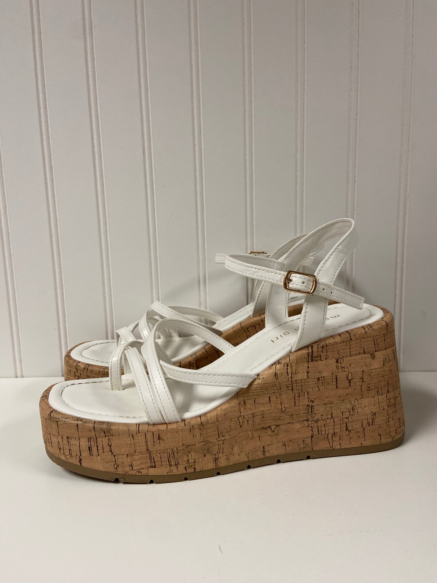 White Sandals Heels Wedge Madden Girl, Size 9