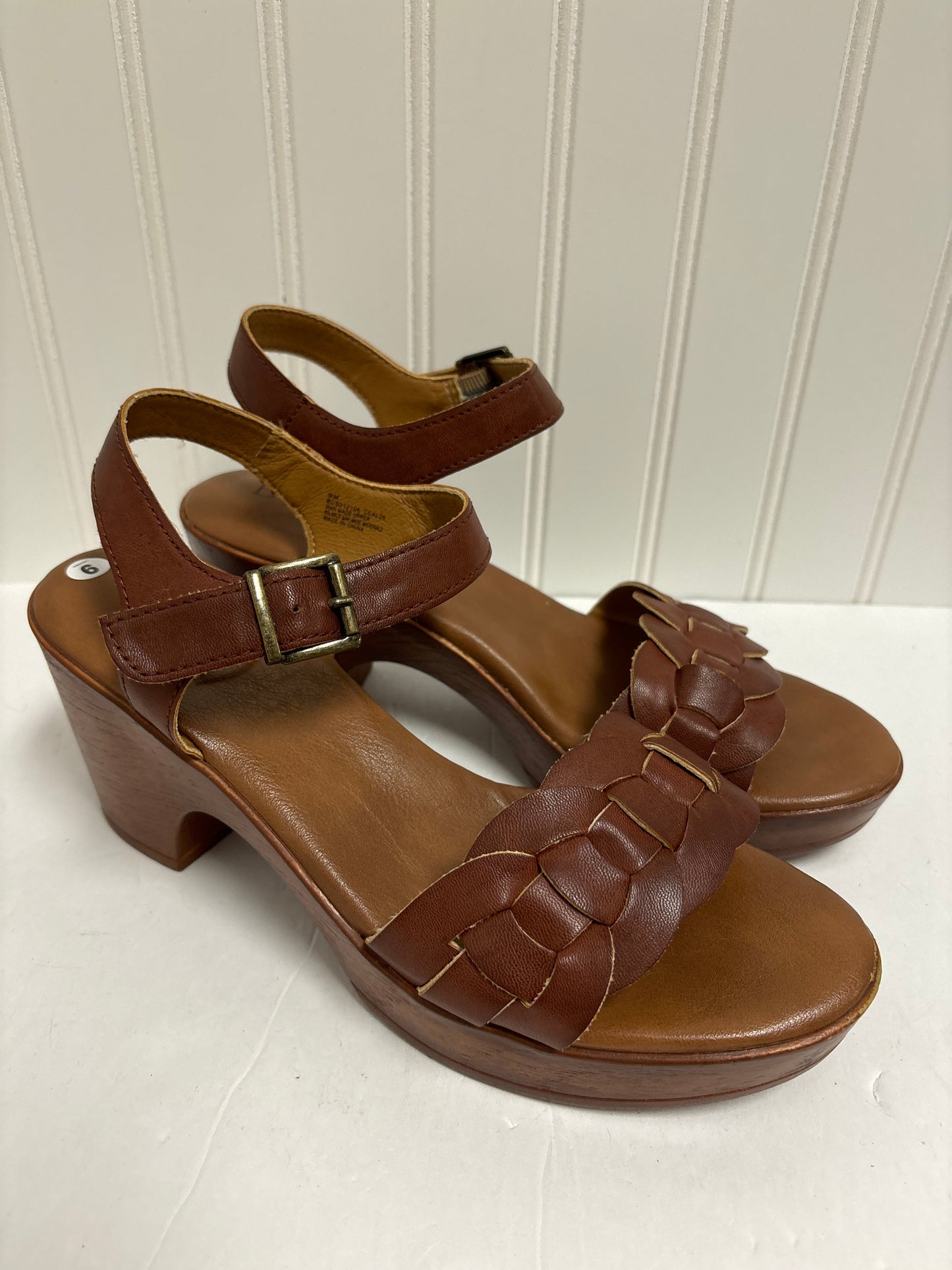 Brown Sandals Heels Block Boc, Size 9