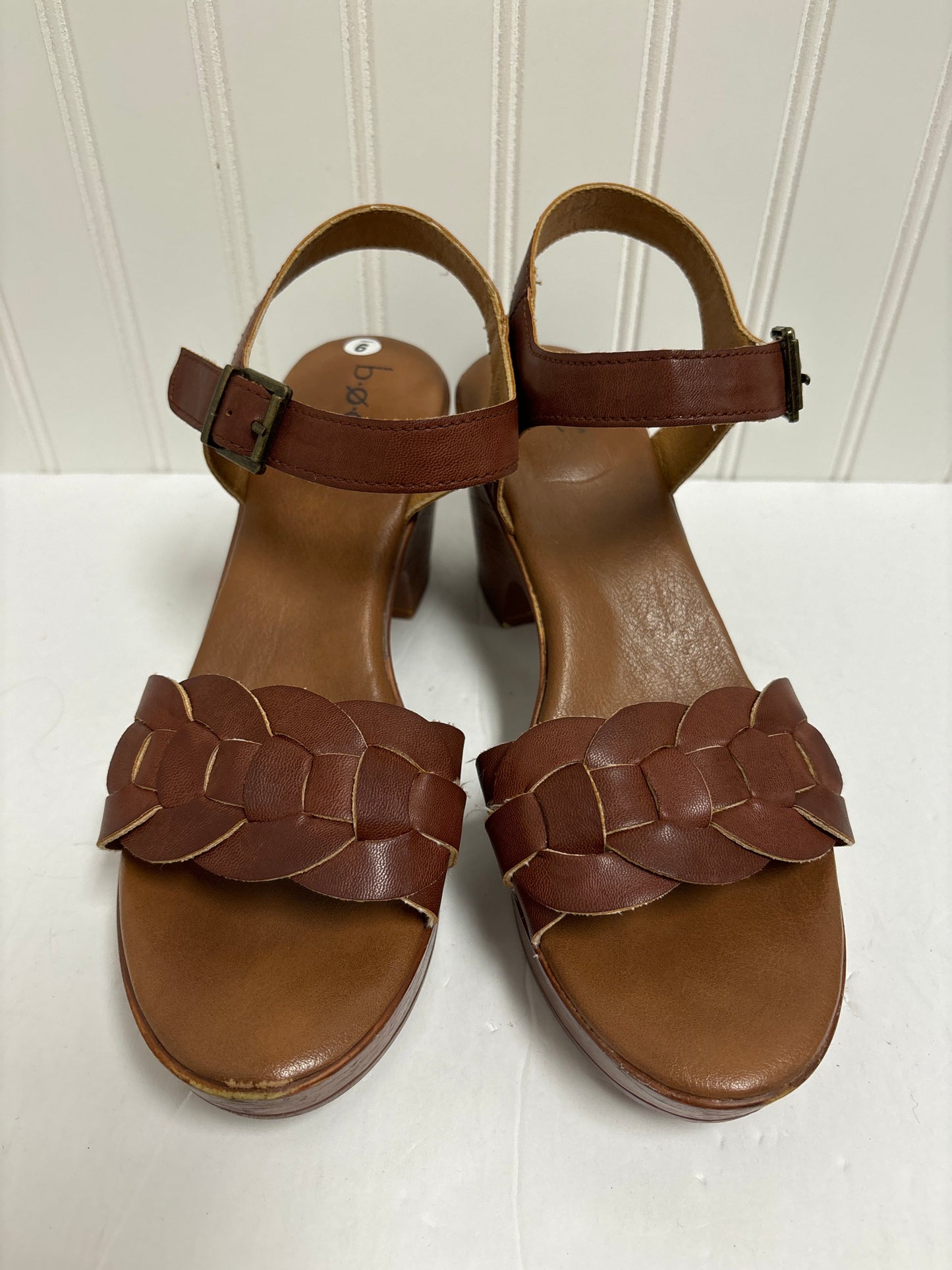 Brown Sandals Heels Block Boc, Size 9