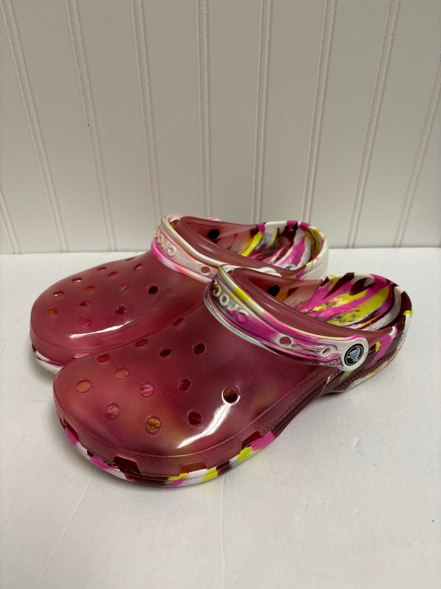 Pink & Yellow Shoes Flats Crocs, Size 9