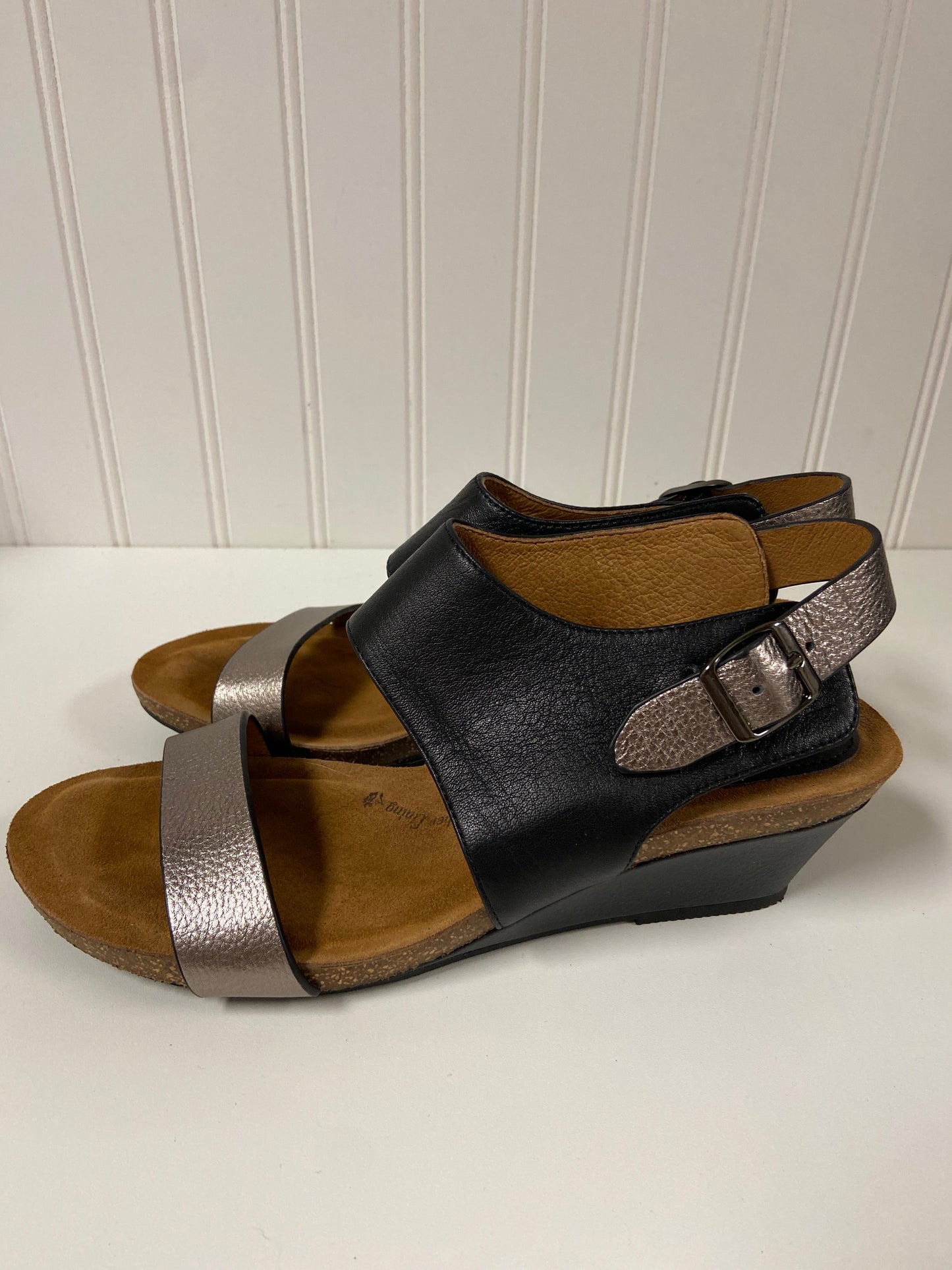 Black Sandals Heels Wedge Sofft, Size 8