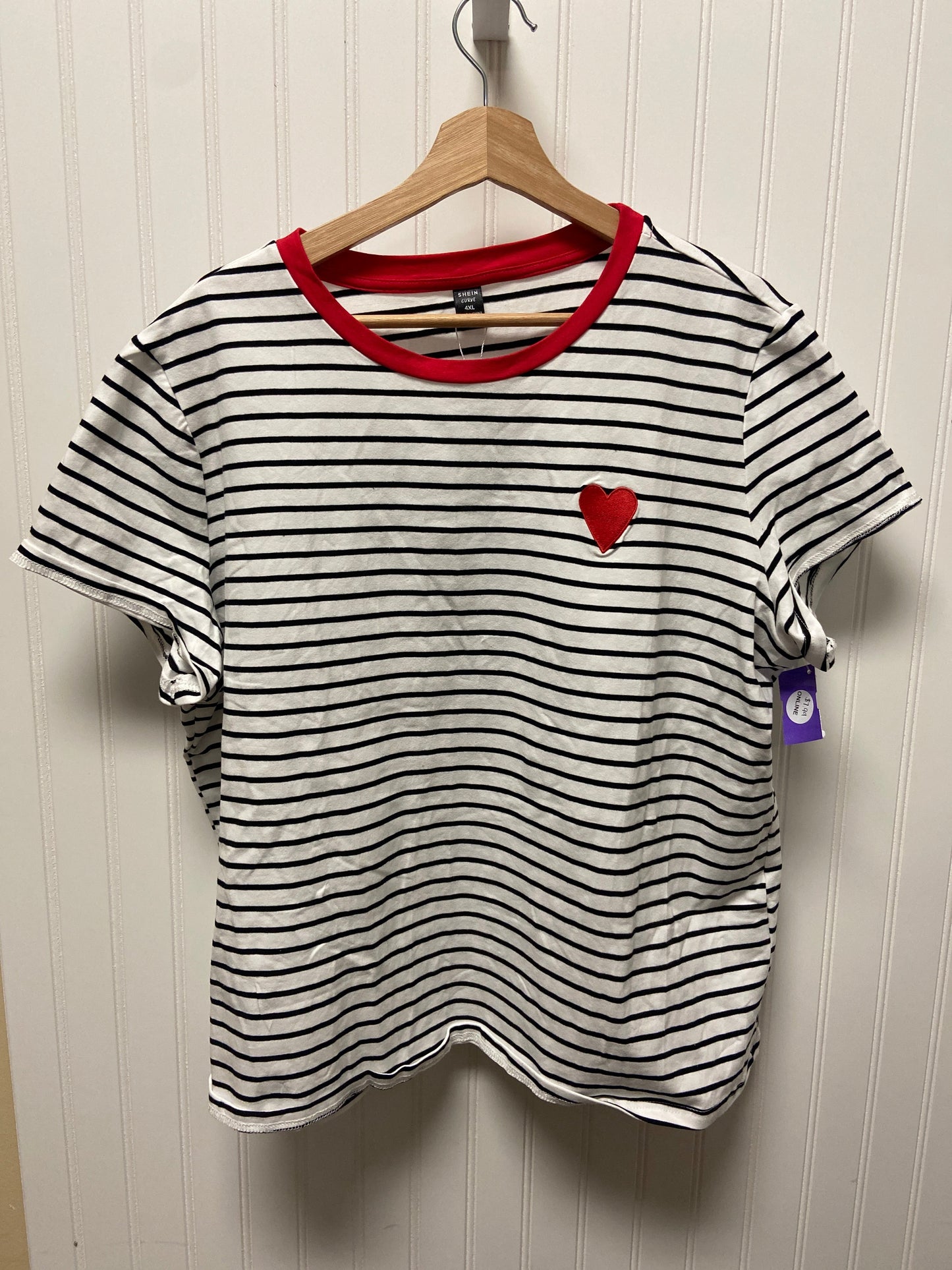 Striped Pattern Top Short Sleeve Basic Shein, Size 4x