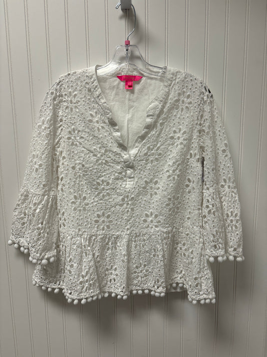 White Top Long Sleeve Designer Lilly Pulitzer, Size M