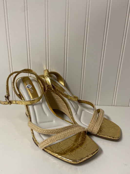 Gold Sandals Heels Wedge Franco Sarto, Size 7.5