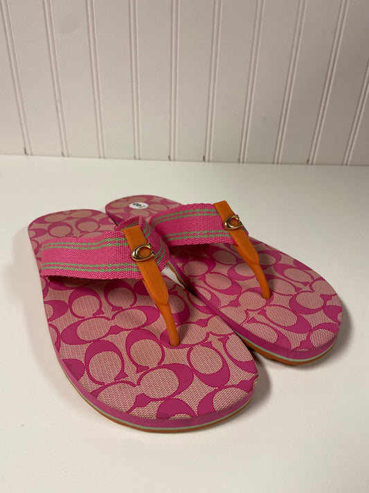 Sandals Designer By Coach In Green & Pink, Size: 8