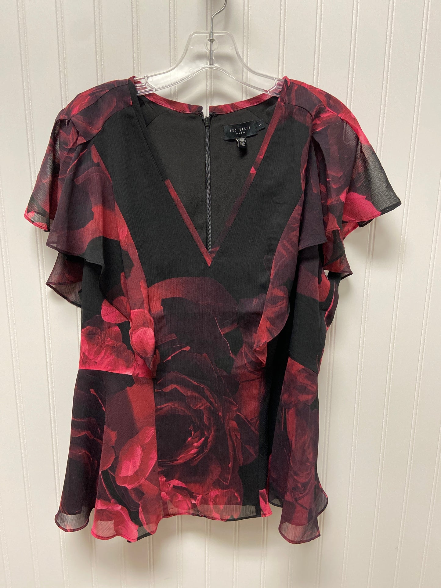 Top Short Sleeve By Ted Baker In Black & Pink, Size: M