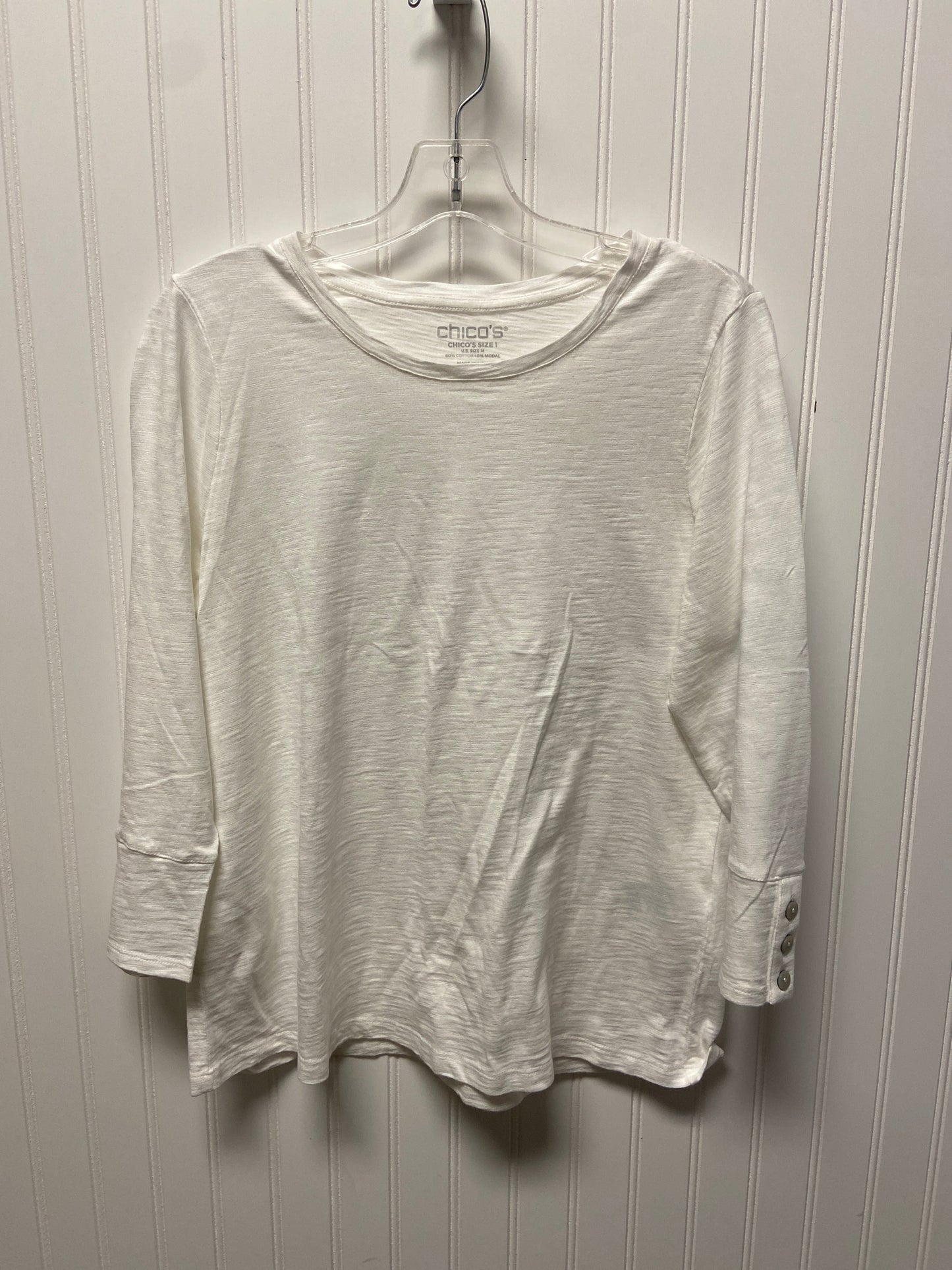 Top Long Sleeve Basic By Chicos In White, Size: M