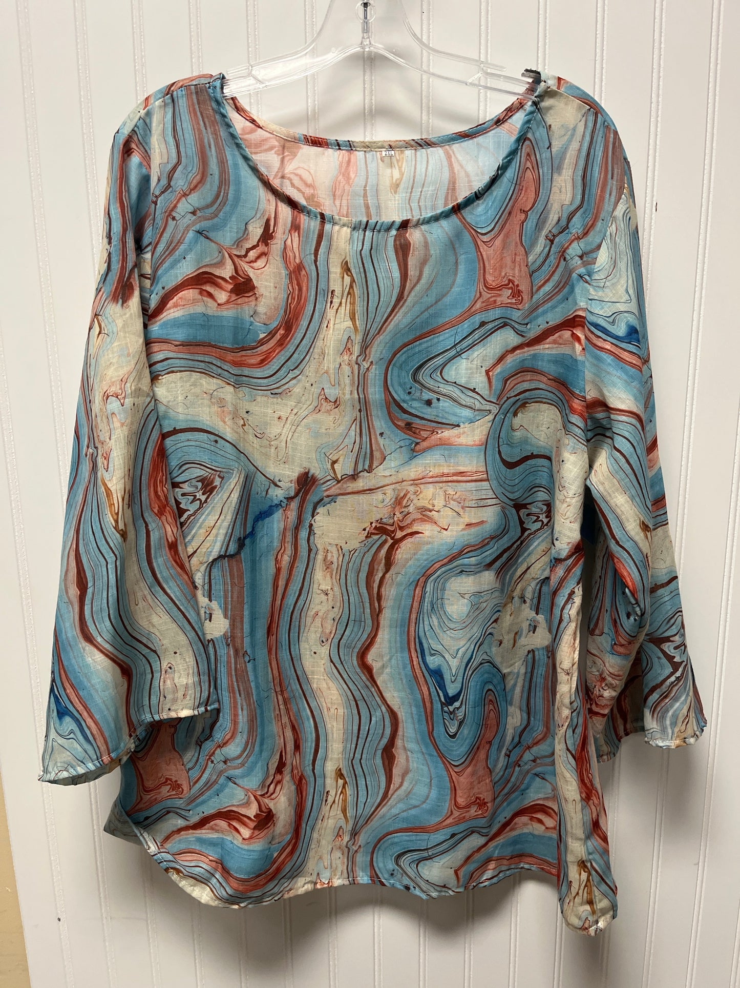 Top Long Sleeve By Clothes Mentor In Blue & Brown, Size: 2x