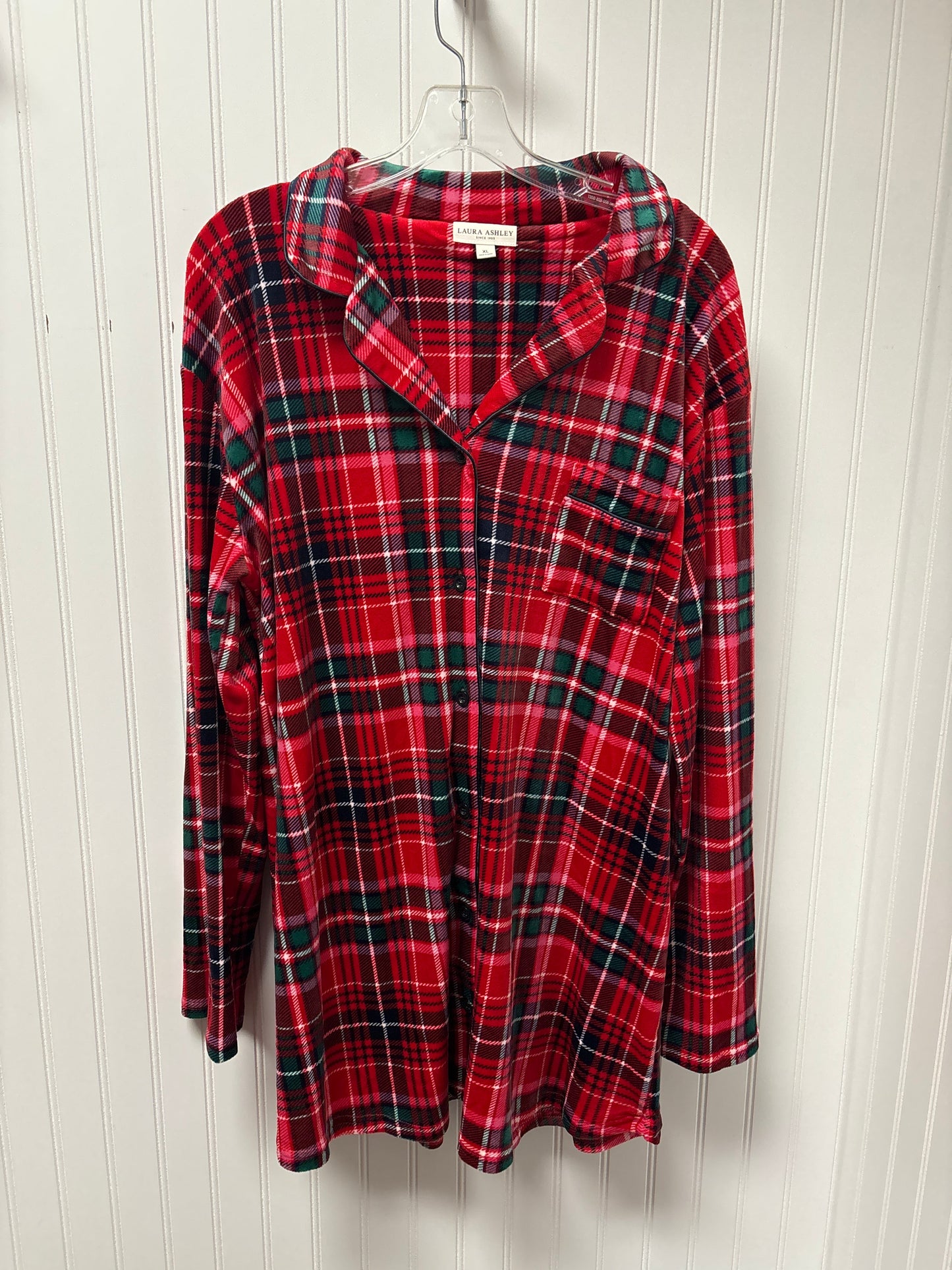 Top Long Sleeve By Laura Ashley In Plaid Pattern, Size: Xl