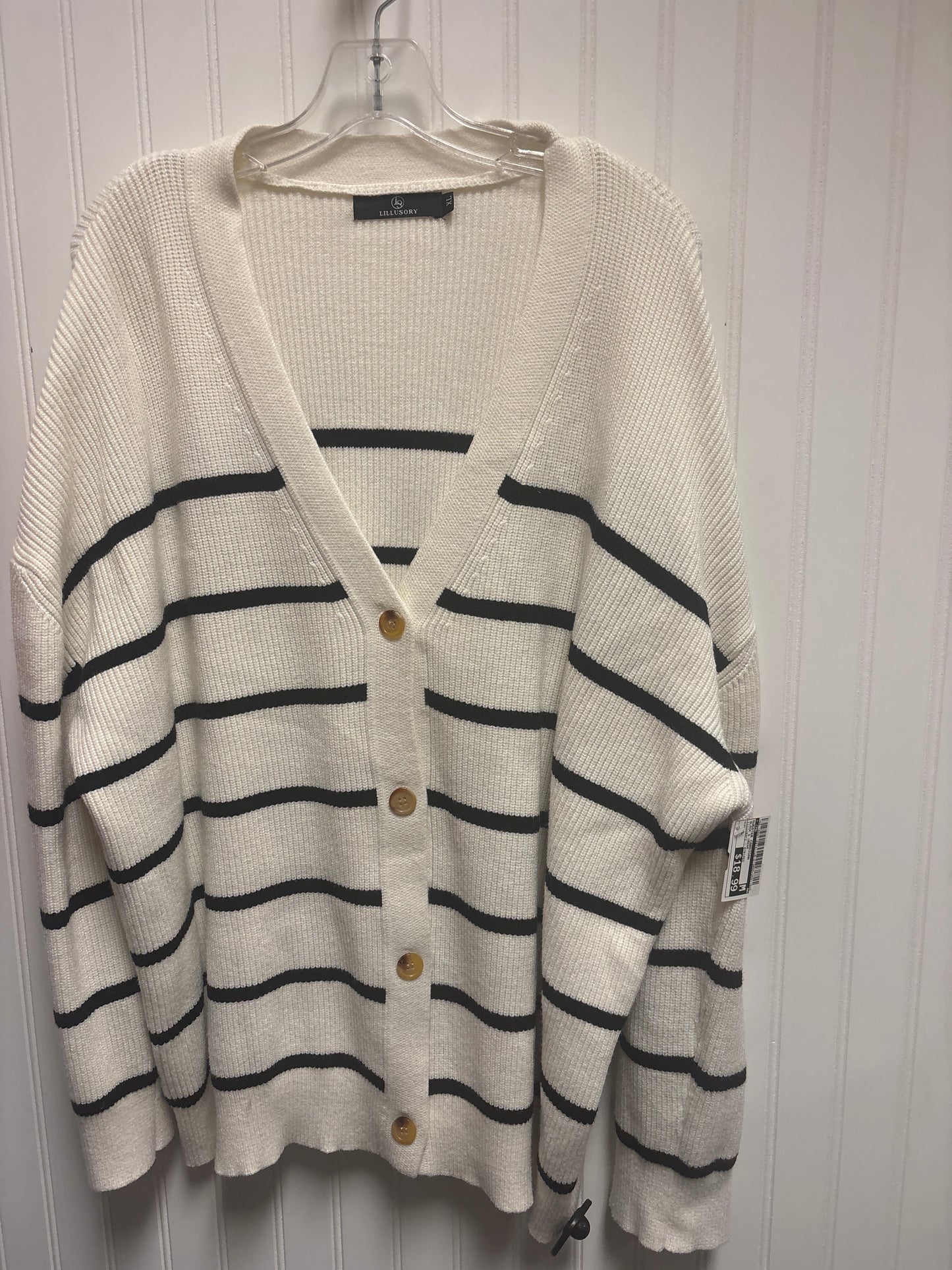 Sweater Cardigan By Cmb In Black & Cream, Size: Xl