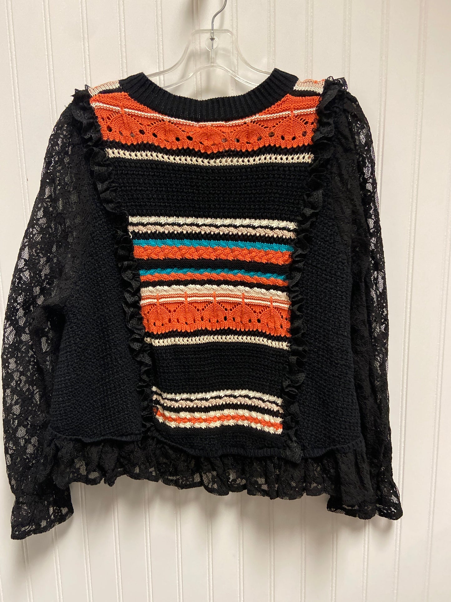 Sweater Cardigan By Pol In Black & Orange, Size: S