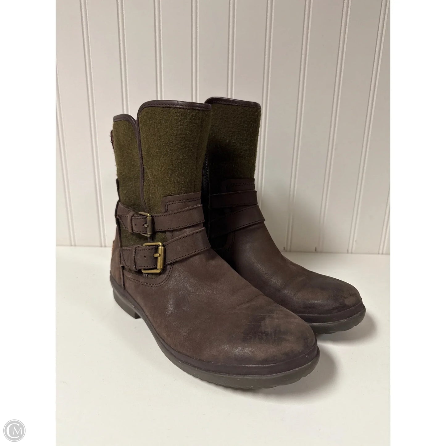 Boots Designer By Ugg In Brown & Green, Size: 7