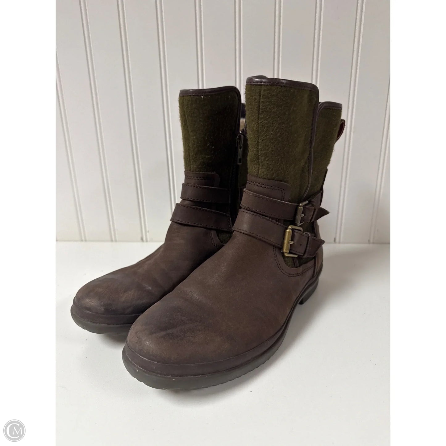 Boots Designer By Ugg In Brown & Green, Size: 7