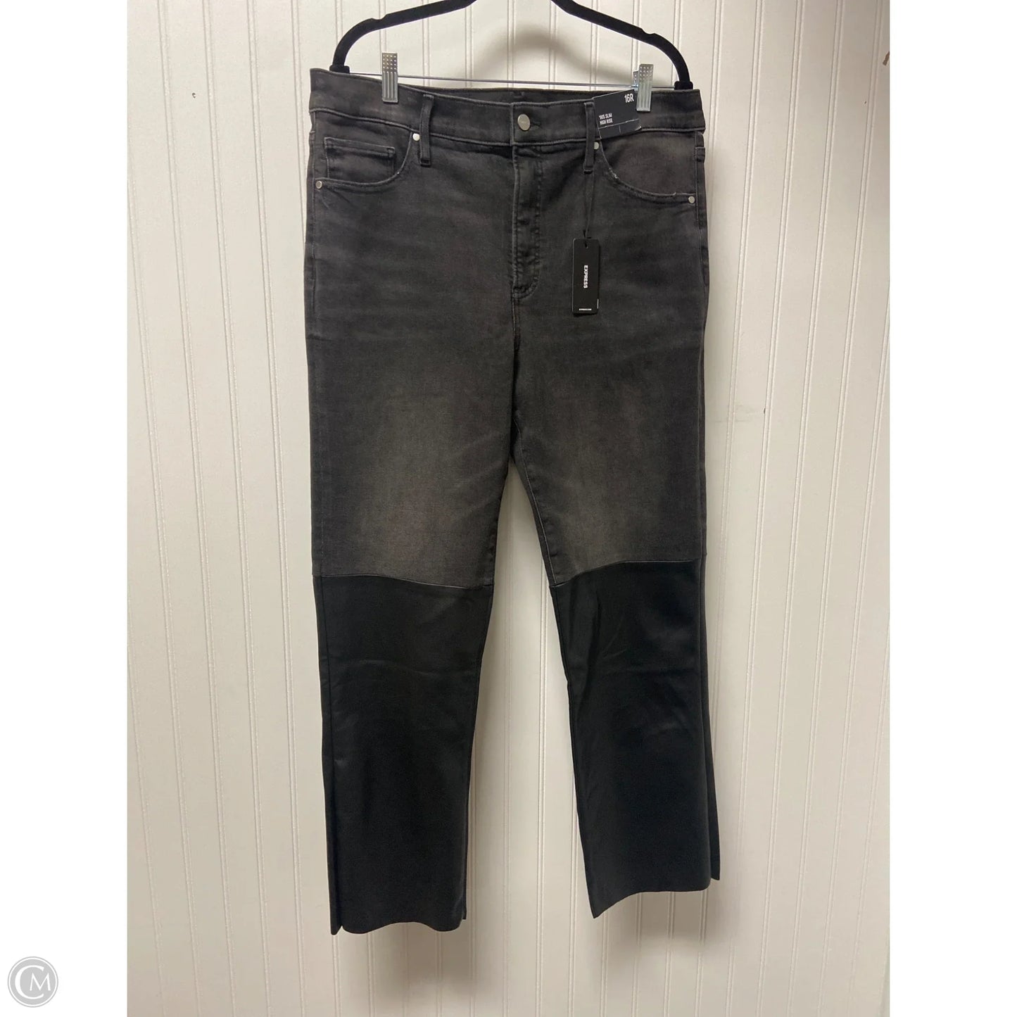 Jeans Skinny By Express In Black Denim, Size: 16