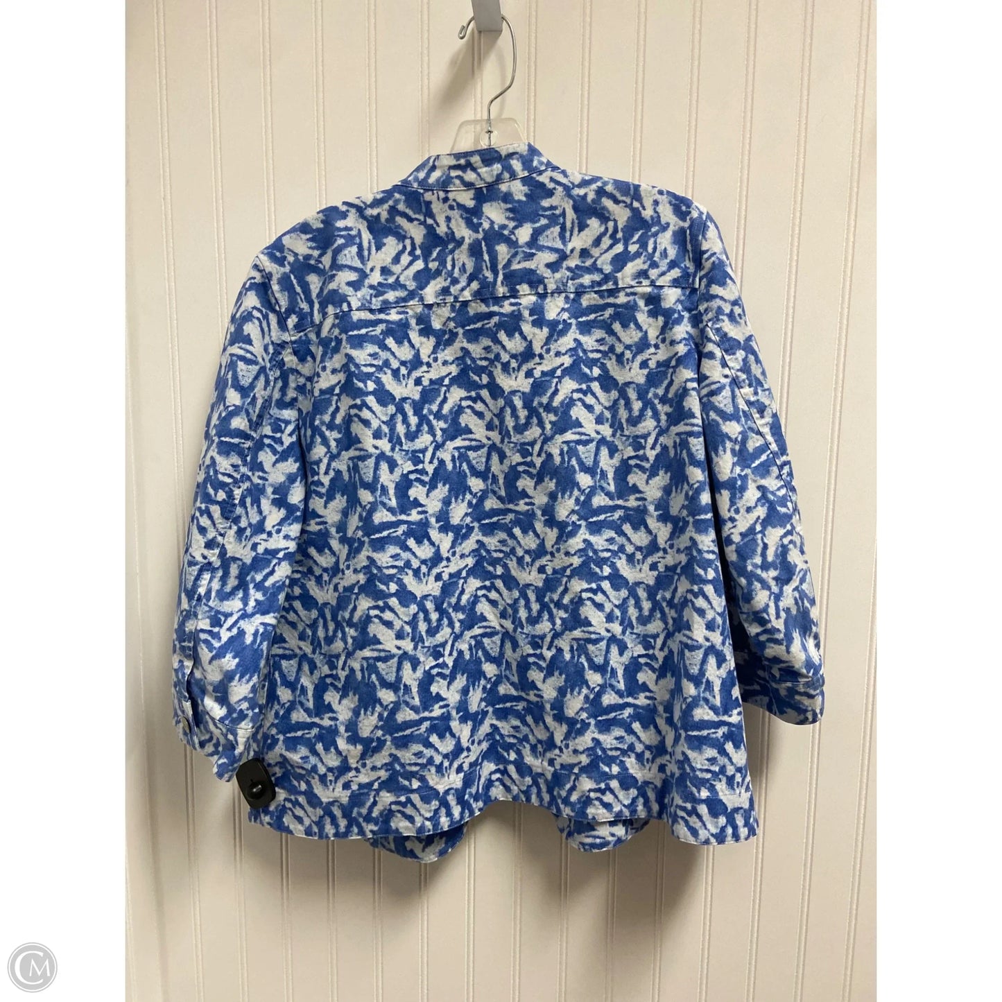 Jacket Shirt By Chicos In Blue & White, Size: L