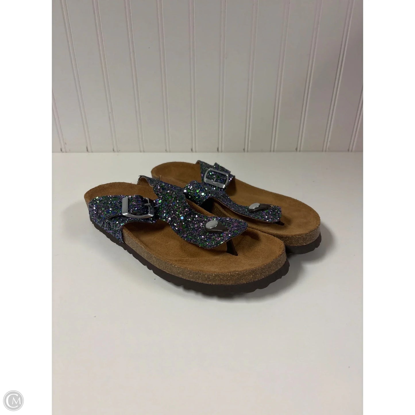 Sandals Flats By Clothes Mentor In Green & Purple, Size: 8.5