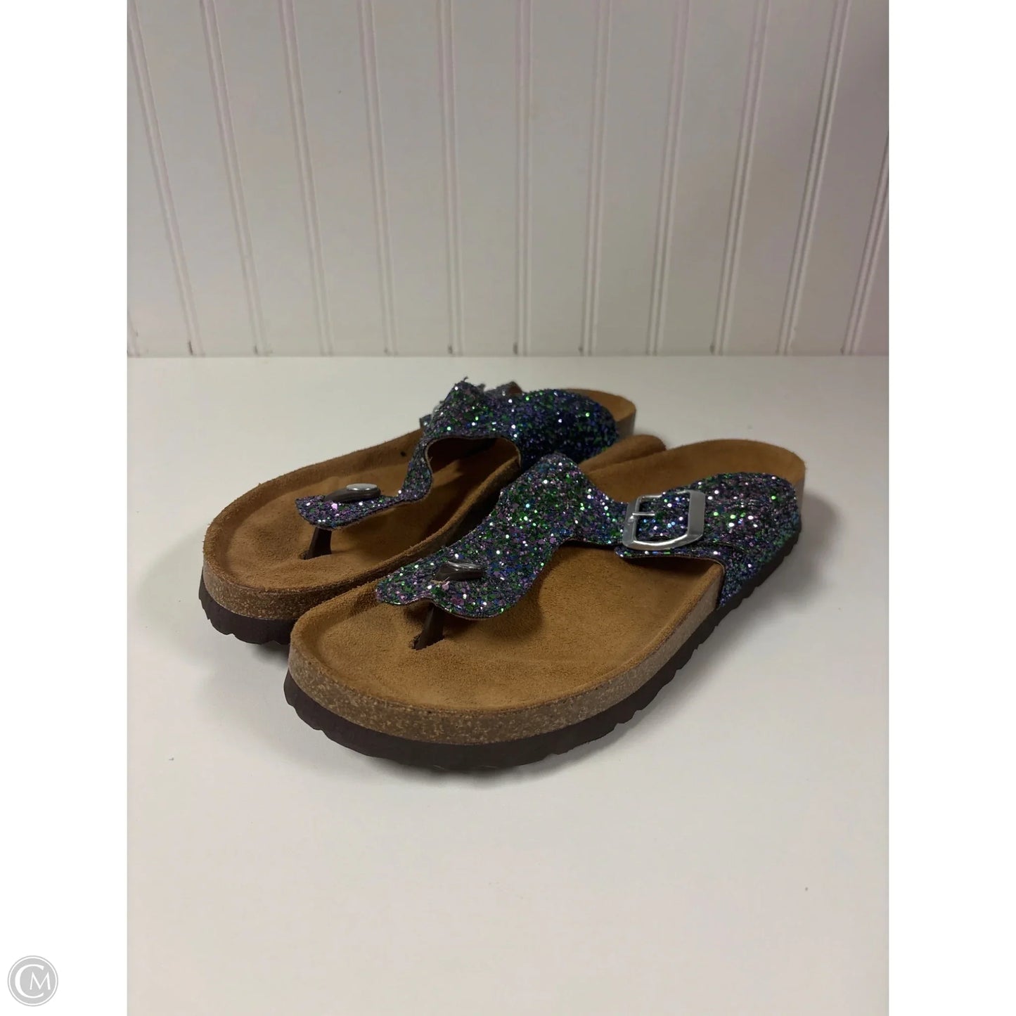 Sandals Flats By Clothes Mentor In Green & Purple, Size: 8.5