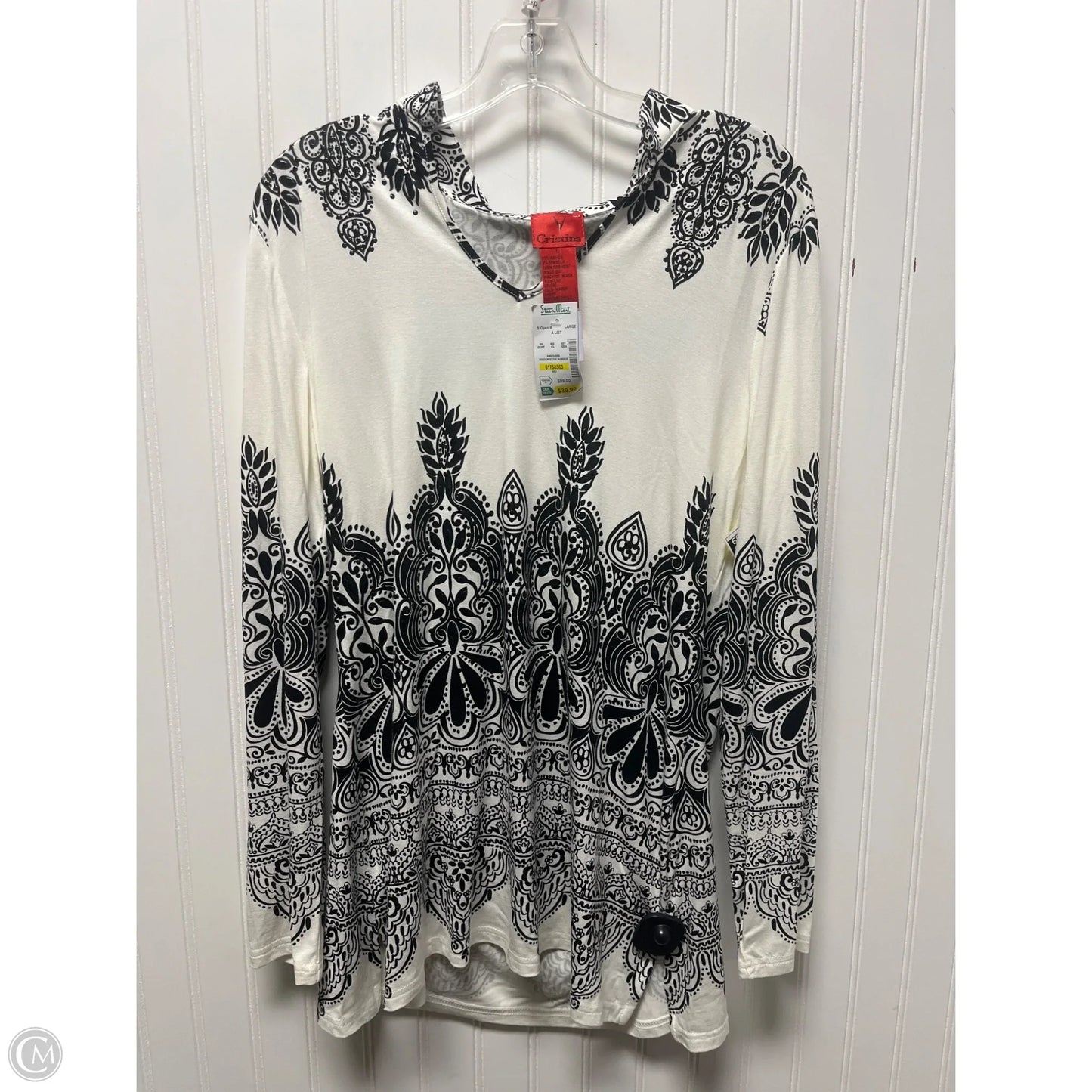 Tunic Long Sleeve By Cristian In Black & White, Size: L