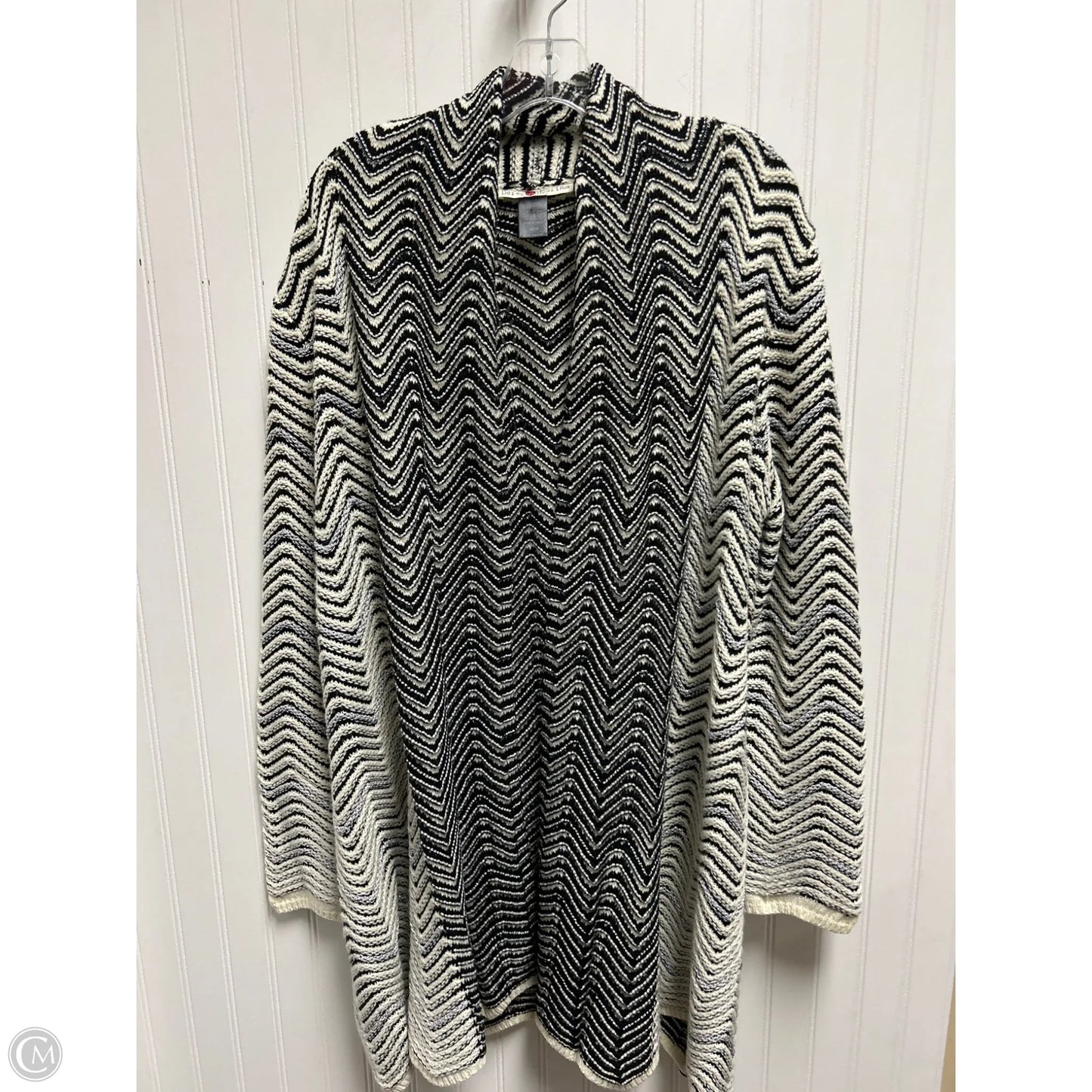 Sweater Cardigan By Derek Heart In Black & Cream, Size: 1x