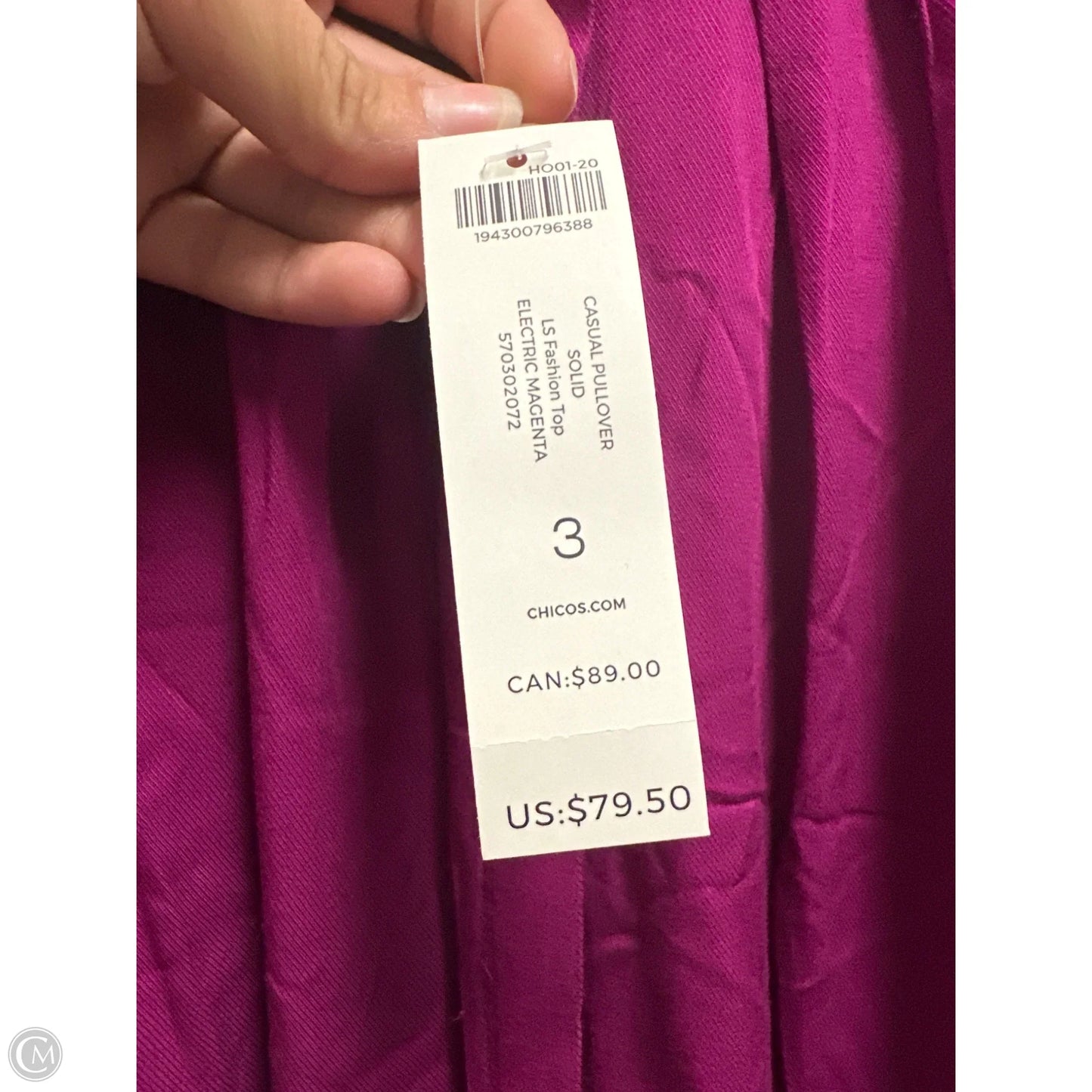 Top Long Sleeve Basic By Chicos In Purple, Size: Xl