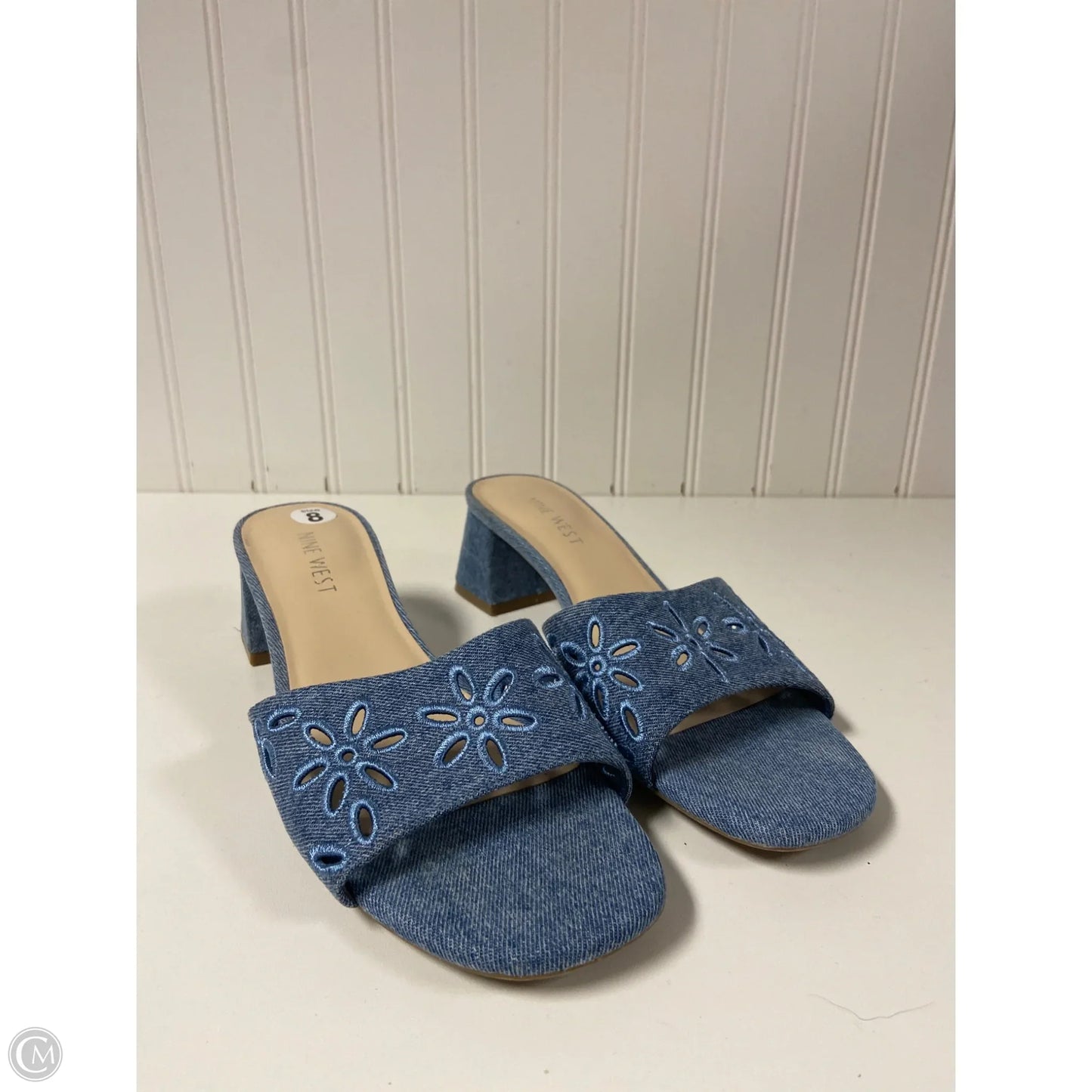 Sandals Heels Block By Nine West In Blue Denim, Size: 8