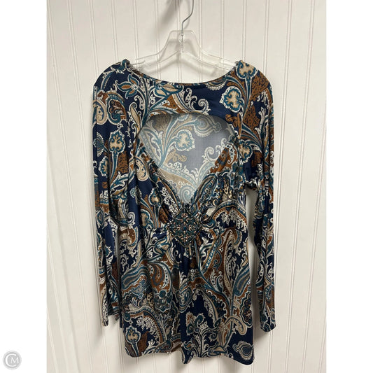 Top Long Sleeve By Venus In Blue & Brown, Size: 1x