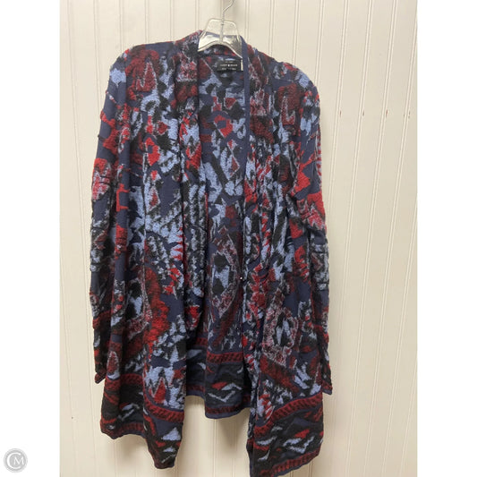 Sweater Cardigan By Lucky Brand In Blue & Red, Size: L