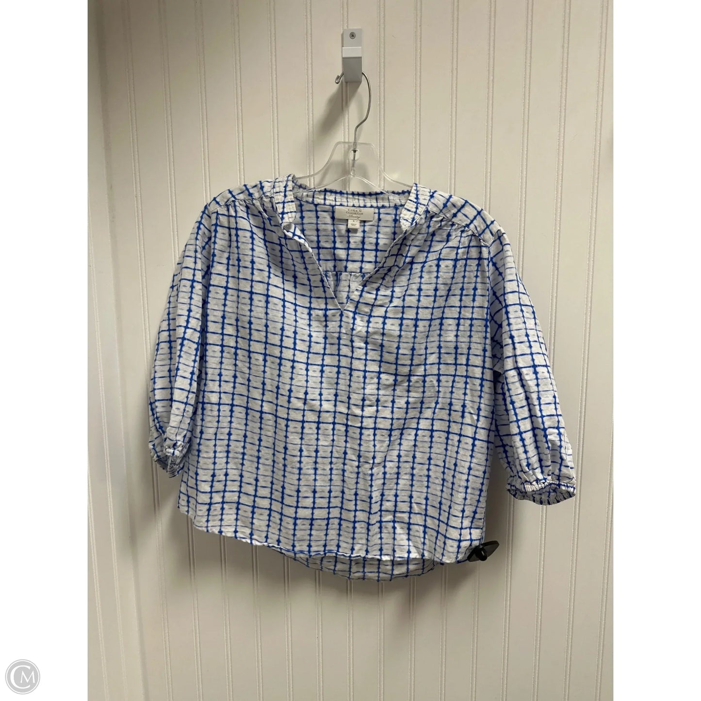 Top 3/4 Sleeve By Charter Club In Blue & White, Size: S