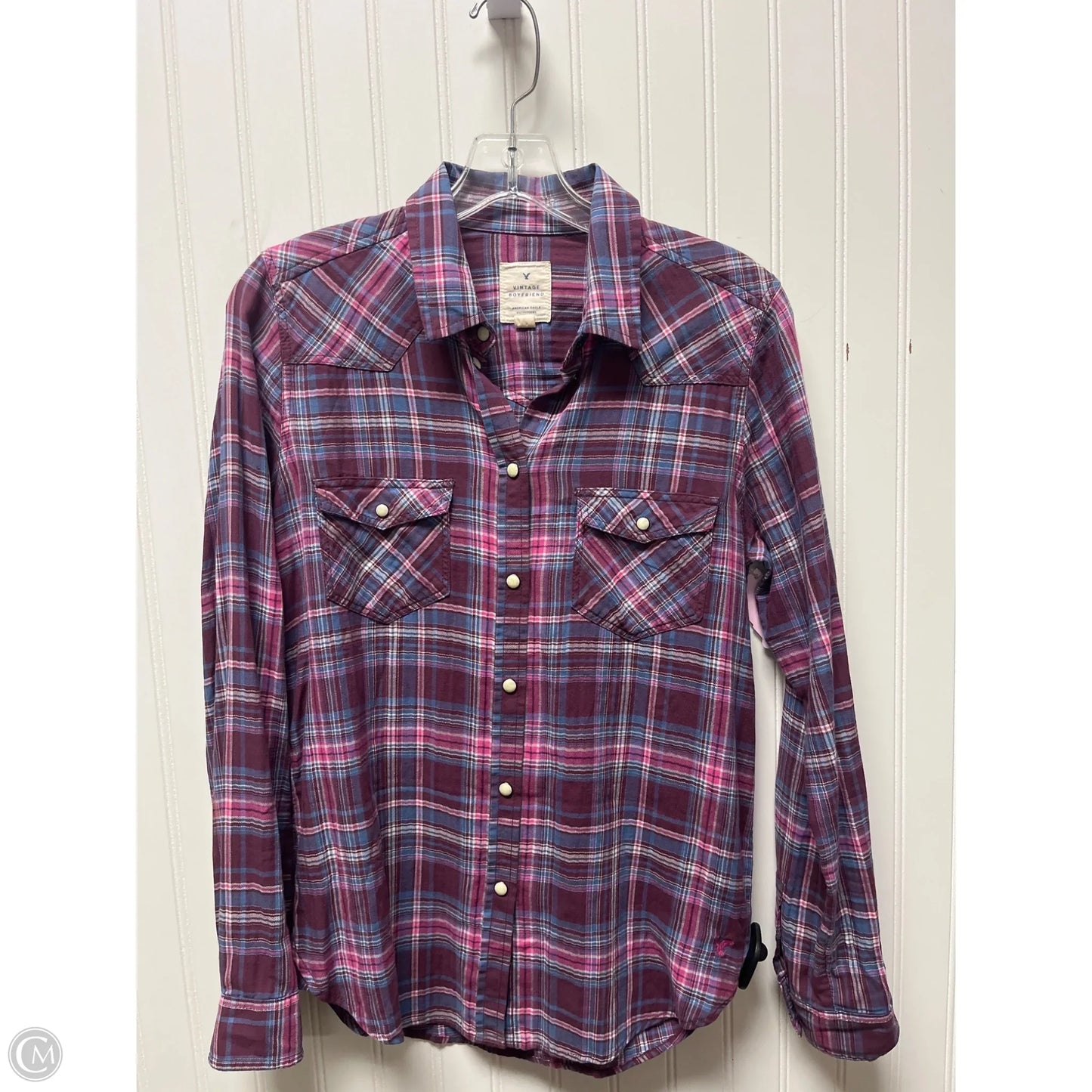 Top Long Sleeve Basic By American Eagle In Plaid Pattern, Size: Sp